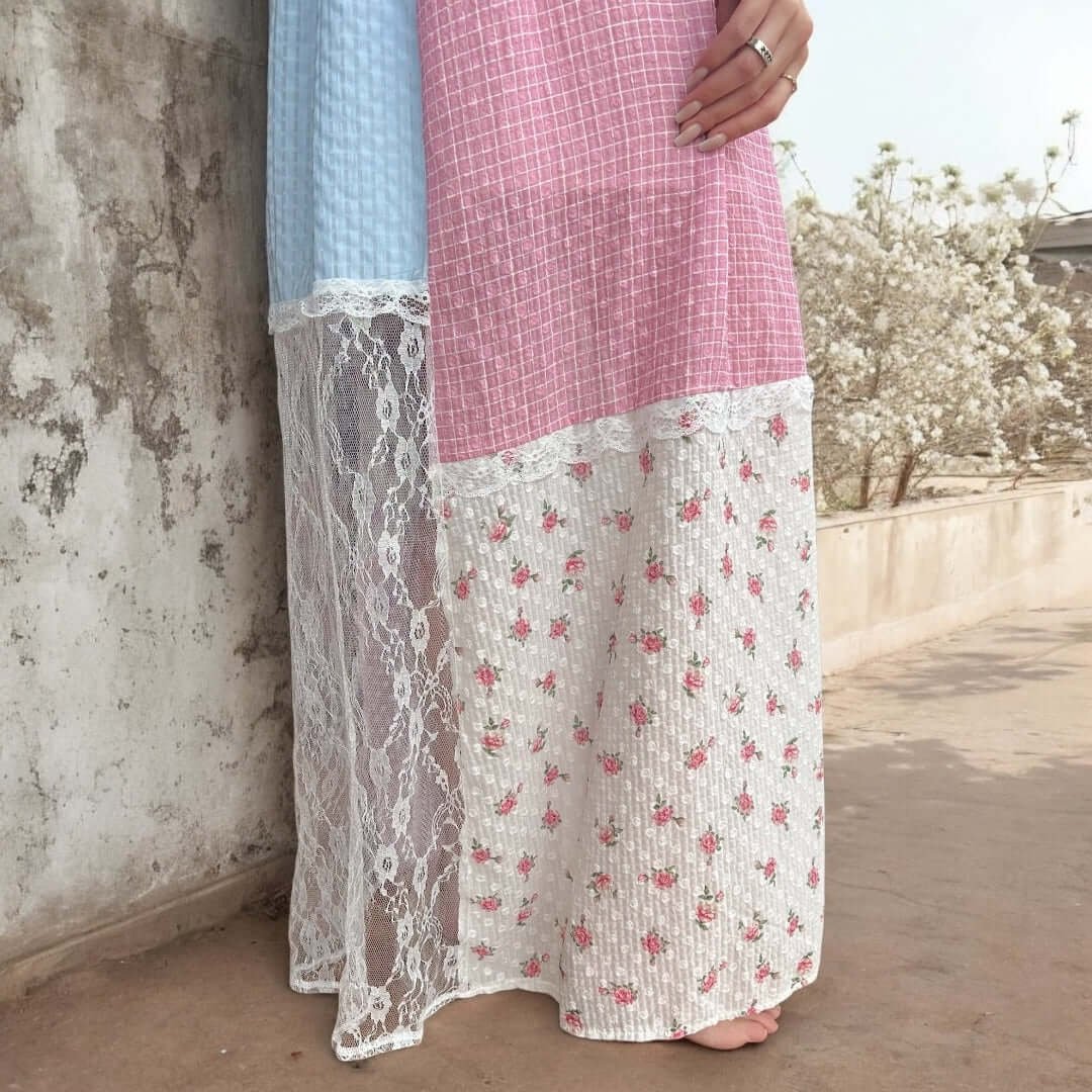 Zomerjurk Dames | Boho Patchwork | Bloemen En Kant Maxi-Boutique Moda