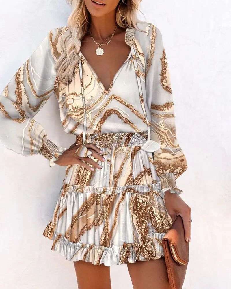 Zomerjurk - Gerimpelde taille - Lange Mouwen - Mini-jurk - Zondress-Boutique Moda