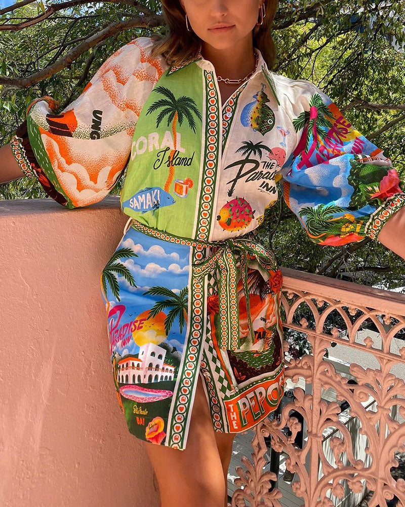 Zomerjurk | Kleurrijke | Pofmouw | Korte Mouw Jurk | Mini Jurk-Boutique Moda