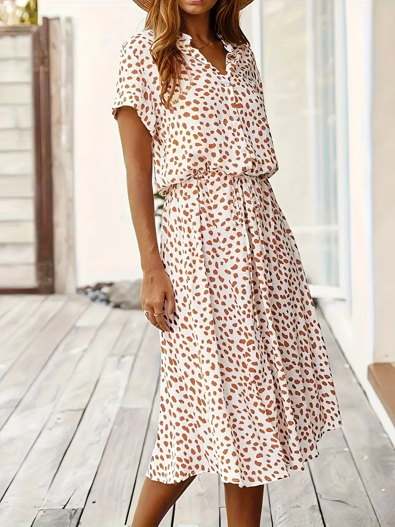 Zomerjurk - Korte Mouw - Ceintuur - Midi-jurk - Zondress-Boutique Moda