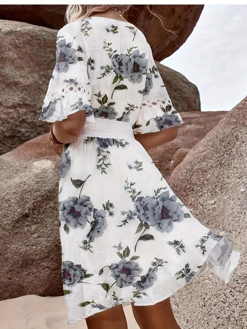 Zomerjurk, Korte Mouw, Kant, Korte Jurk, Zonnejurk-Boutique Moda