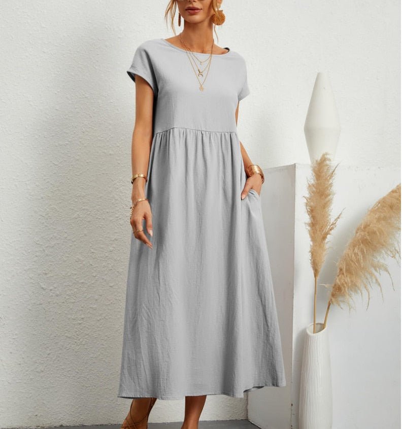 Zomerjurk - Korte mouwen - Losse pasvorm - Lange jurk - Maxi-jurk-Boutique Moda