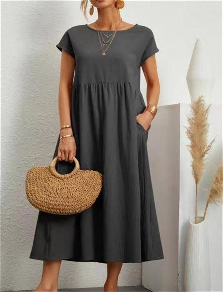 Zomerjurk - Korte mouwen - Losse pasvorm - Lange jurk - Maxi-jurk-Boutique Moda