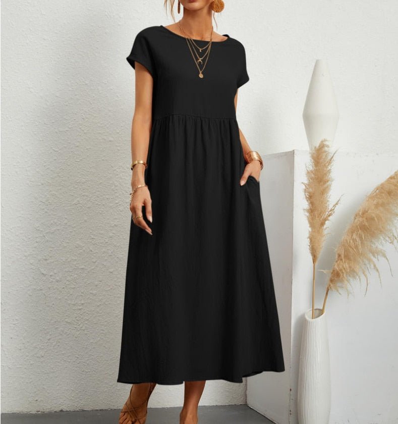 Zomerjurk - Korte mouwen - Losse pasvorm - Lange jurk - Maxi-jurk-Boutique Moda
