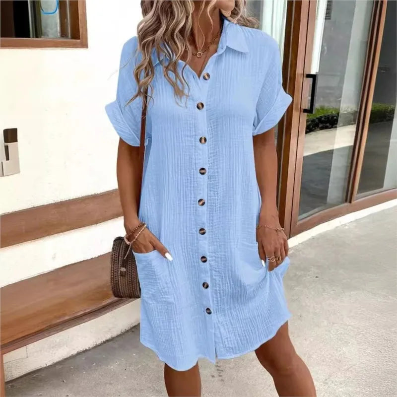 Zomerjurk – Loszittende damesjurk met knoopsluiting-Boutique Moda