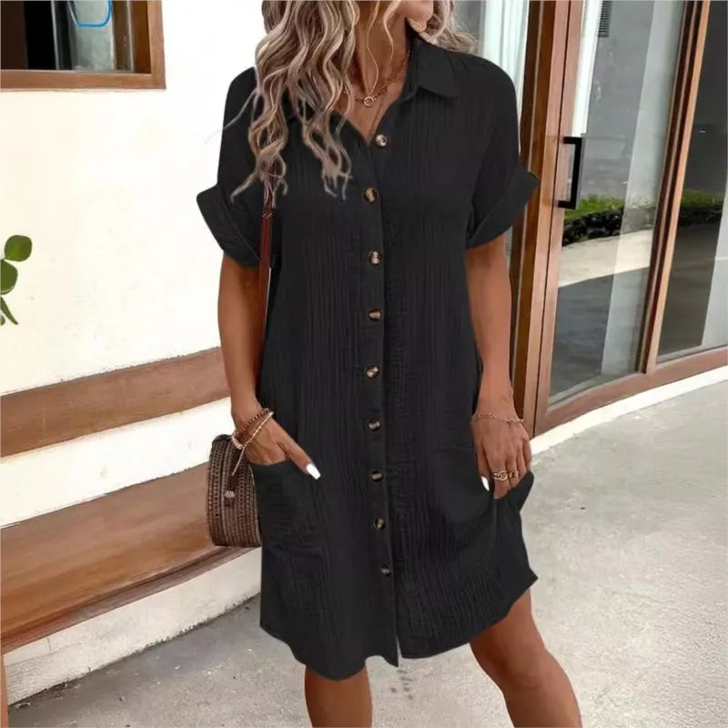 Zomerjurk – Loszittende damesjurk met knoopsluiting-Boutique Moda