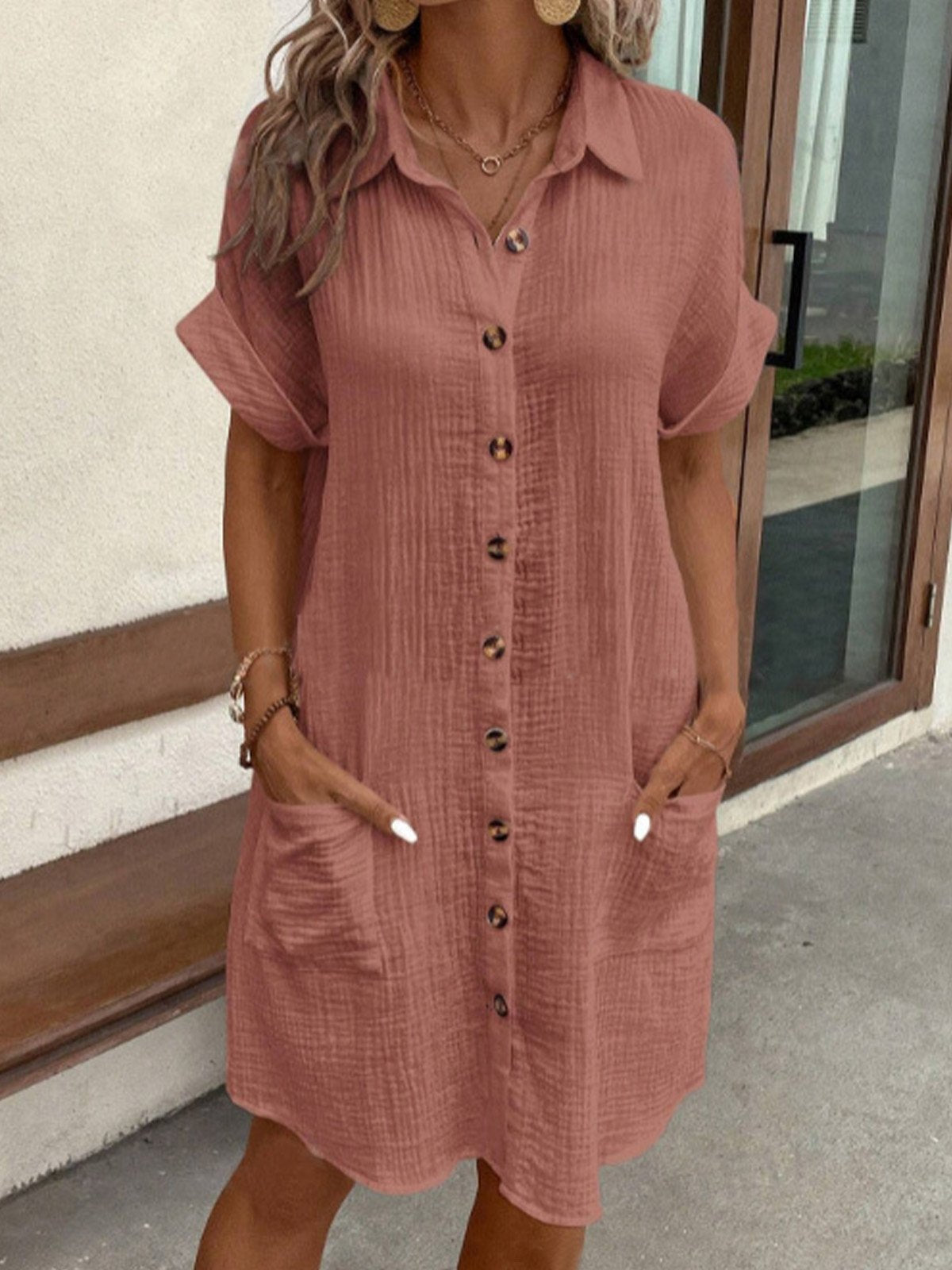 Zomerjurk – Loszittende damesjurk met knoopsluiting-Boutique Moda