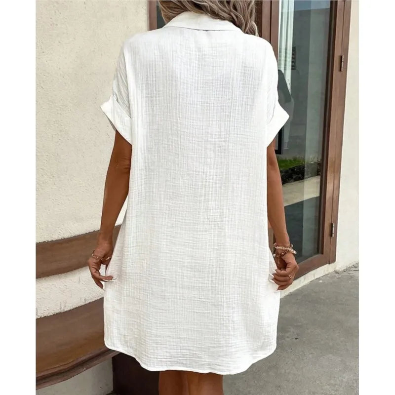 Zomerjurk – Loszittende damesjurk met knoopsluiting-Boutique Moda