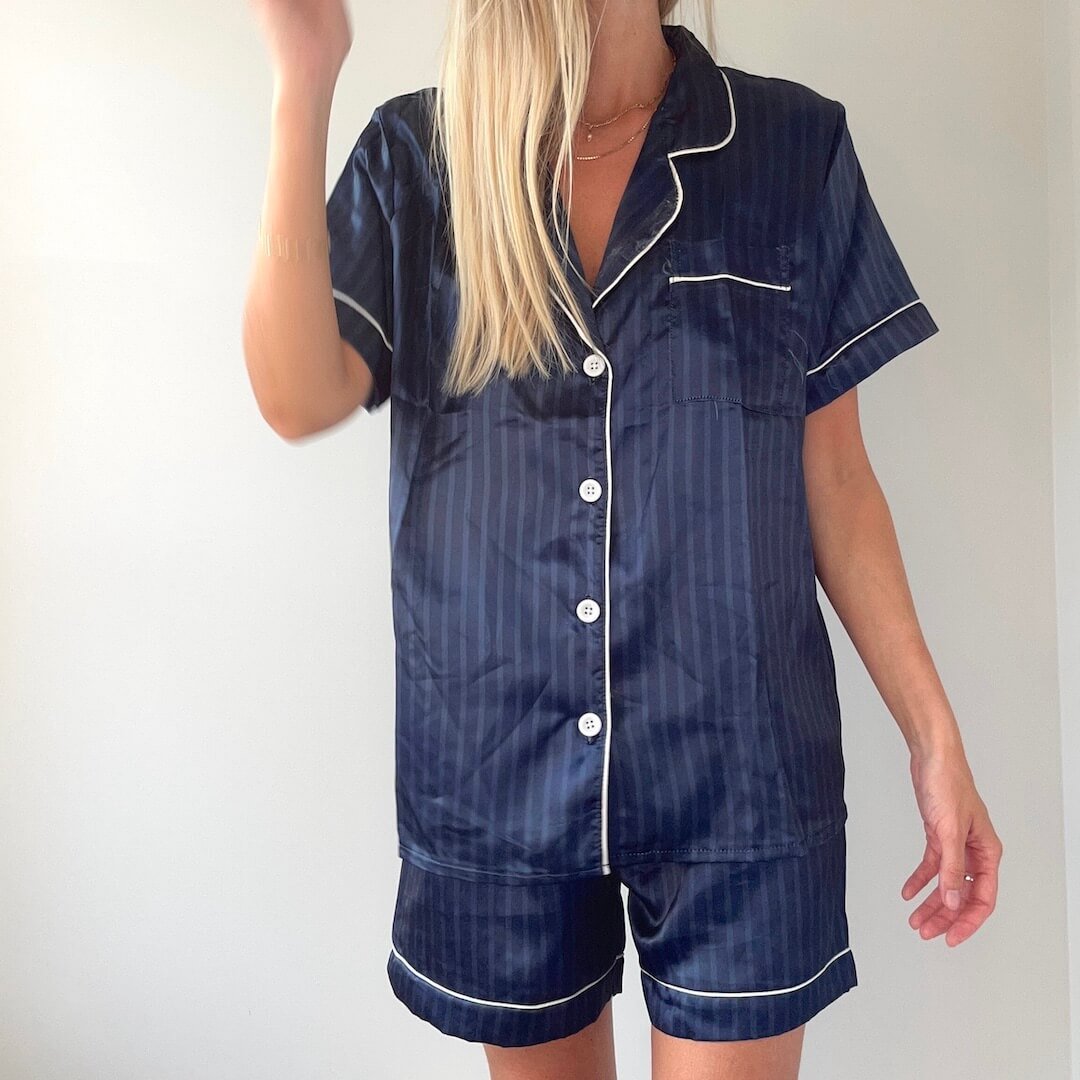 Zomerpyjama Dames | Satijn Streepdessin | Korte Mouw Short-Boutique Moda