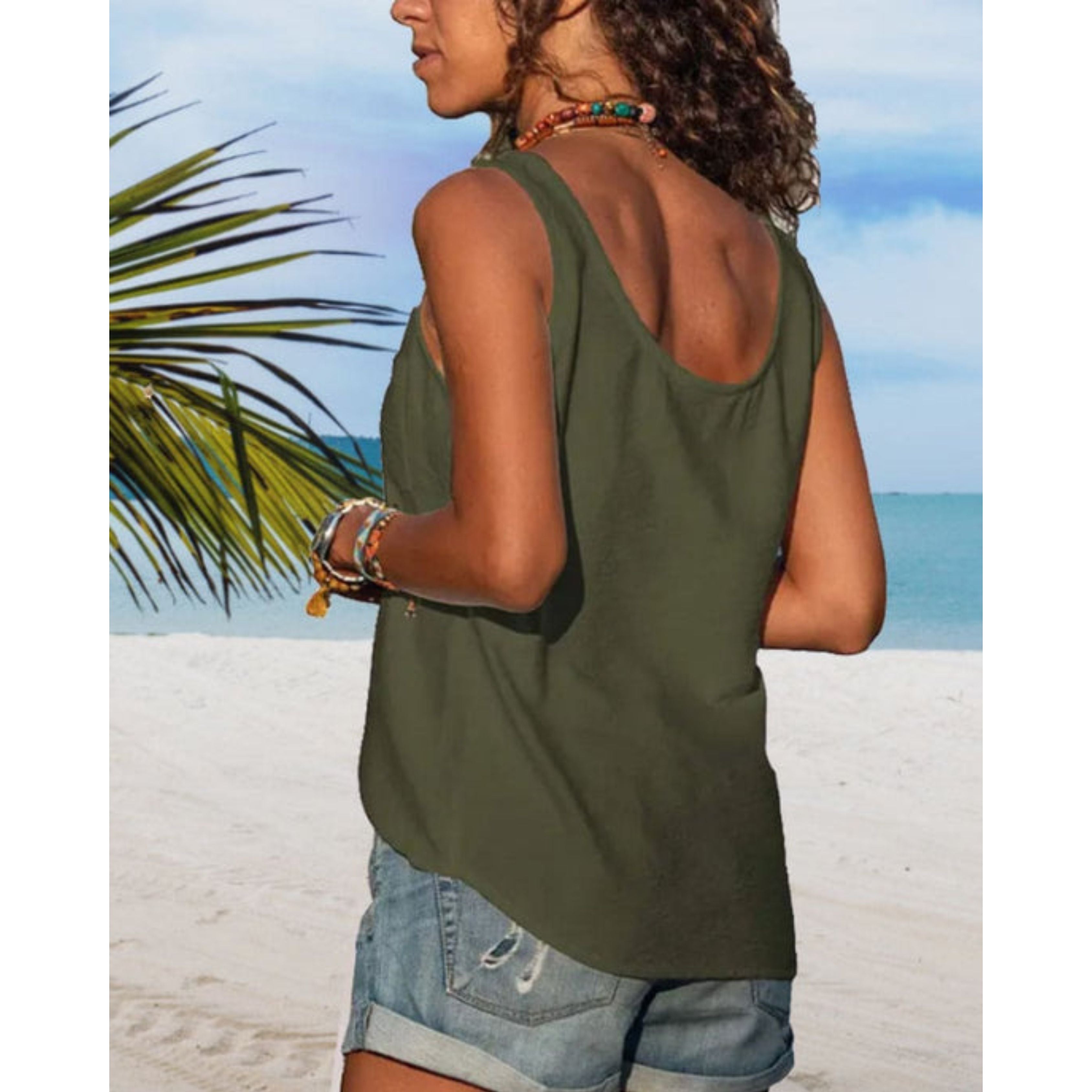 Zomerse top | Knoopsluiting | Los model | Mouwloze top | Dameskleding-Boutique Moda