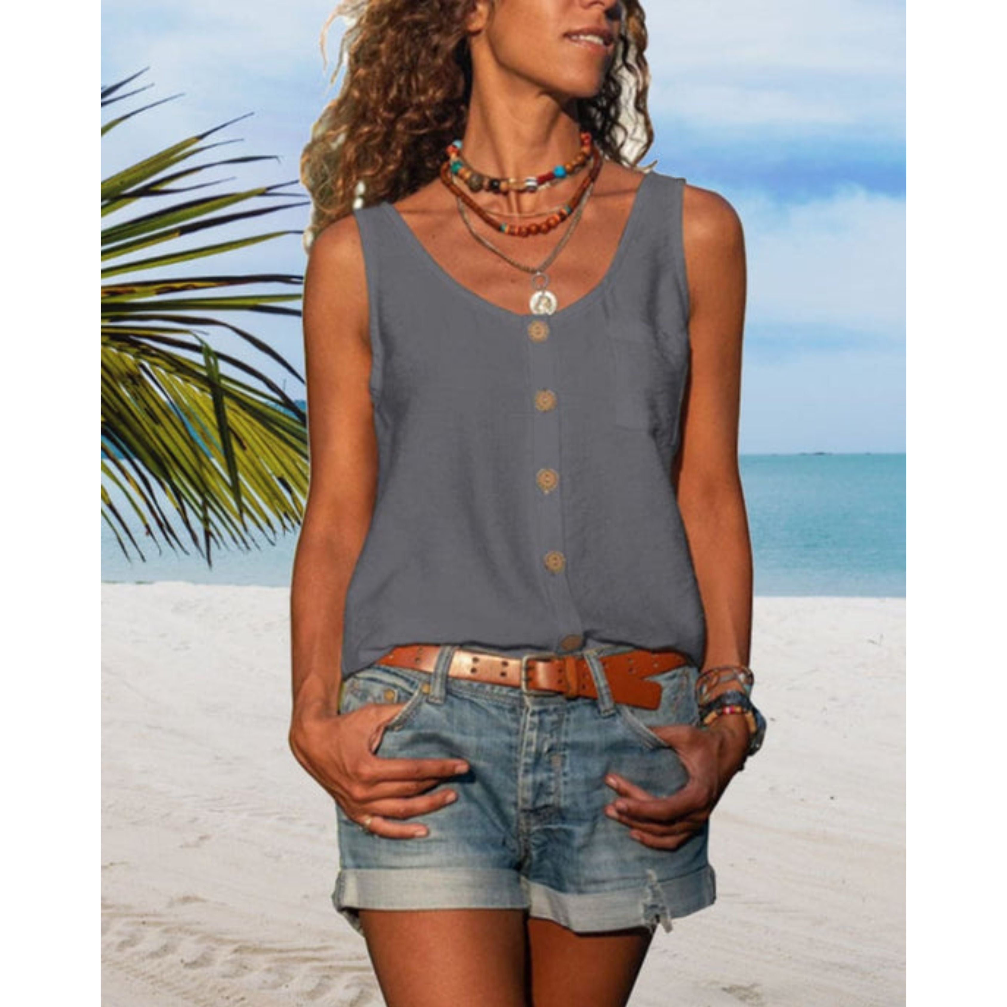 Zomerse top | Knoopsluiting | Los model | Mouwloze top | Dameskleding-Boutique Moda