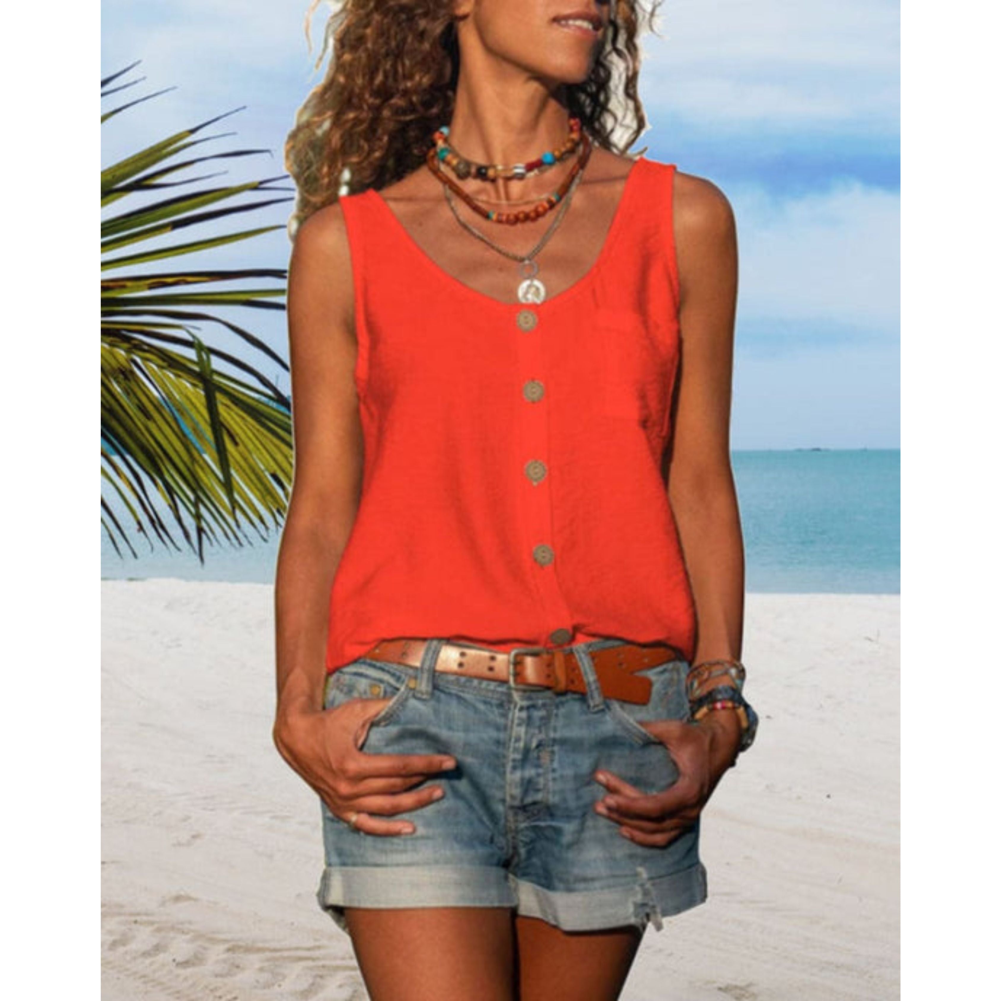 Zomerse top | Knoopsluiting | Los model | Mouwloze top | Dameskleding-Boutique Moda