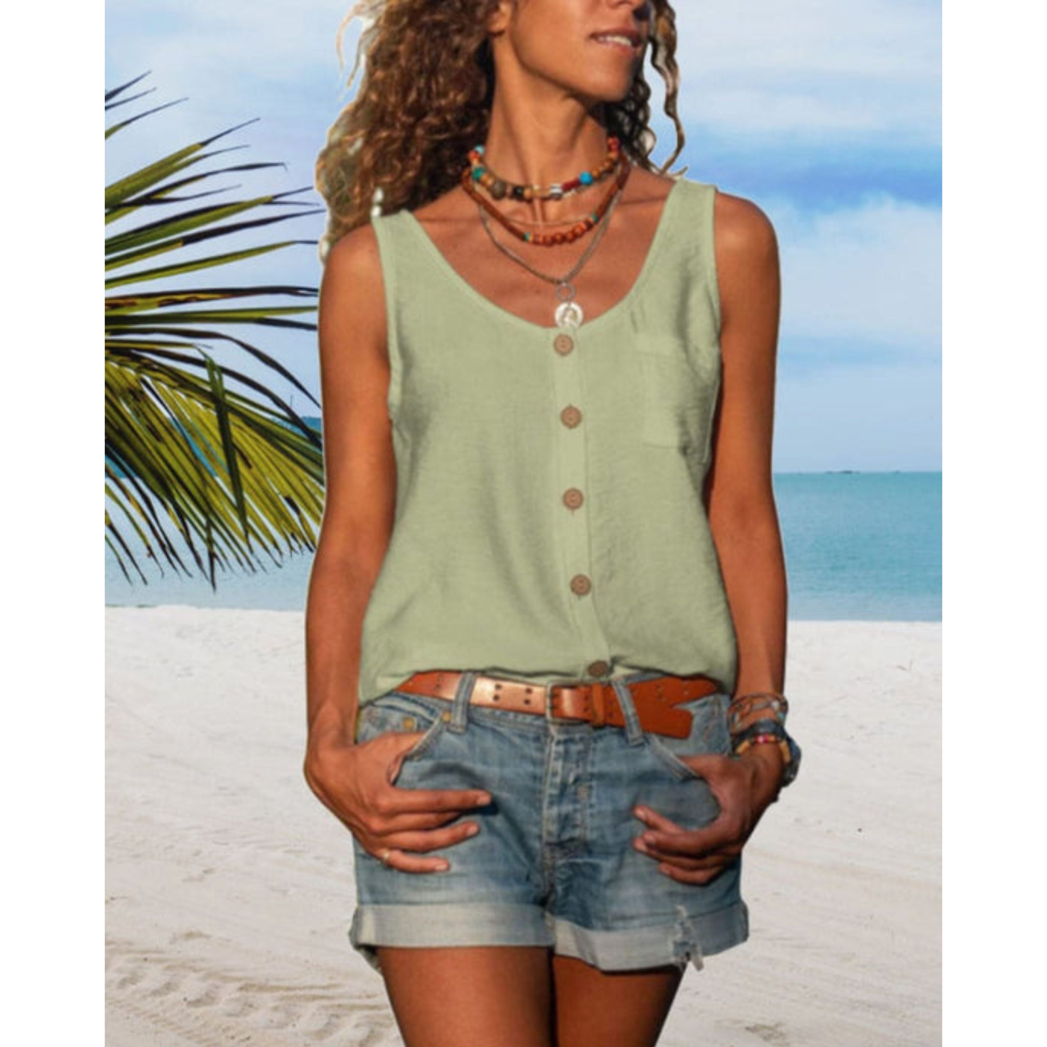 Zomerse top | Knoopsluiting | Los model | Mouwloze top | Dameskleding-Boutique Moda