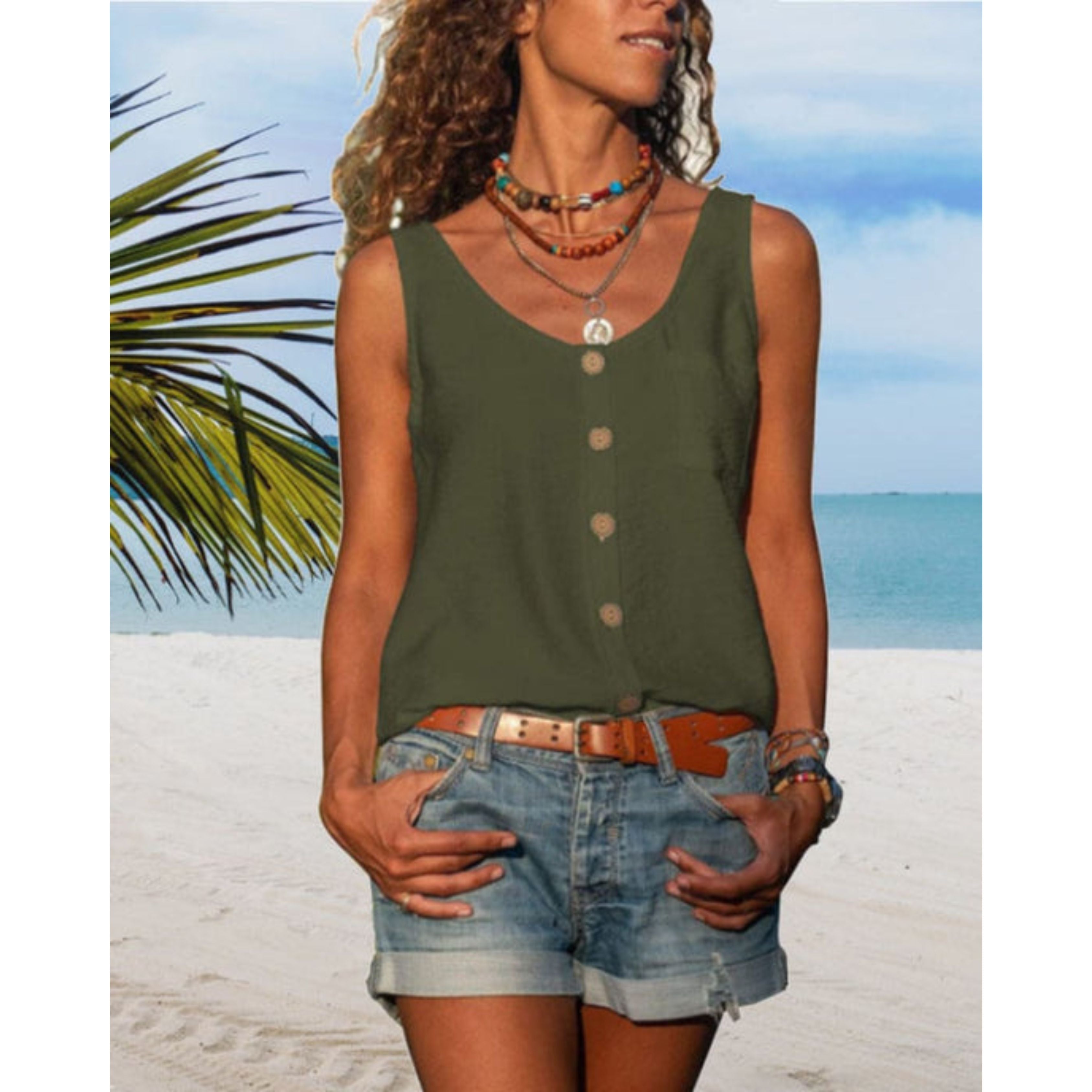Zomerse top | Knoopsluiting | Los model | Mouwloze top | Dameskleding-Boutique Moda
