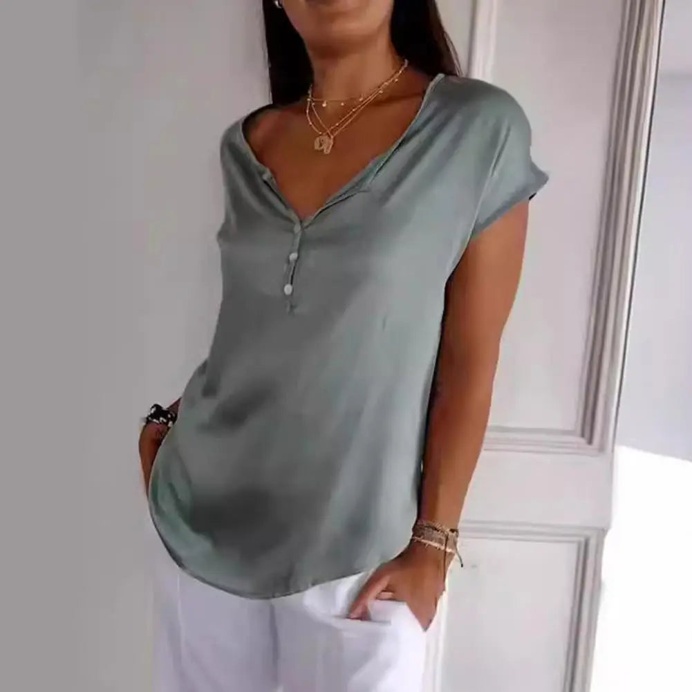Zomertop - Satijnen blouse met korte mouwen voor dames-Boutique Moda