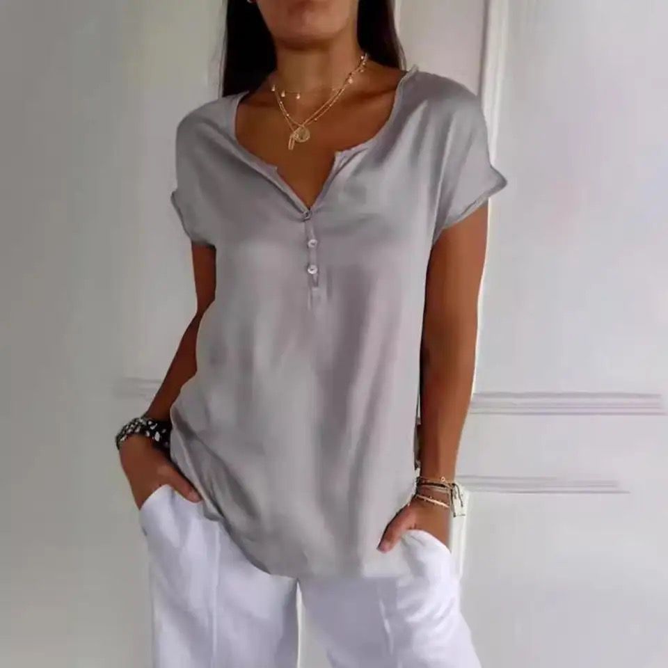 Zomertop - Satijnen blouse met korte mouwen voor dames-Boutique Moda