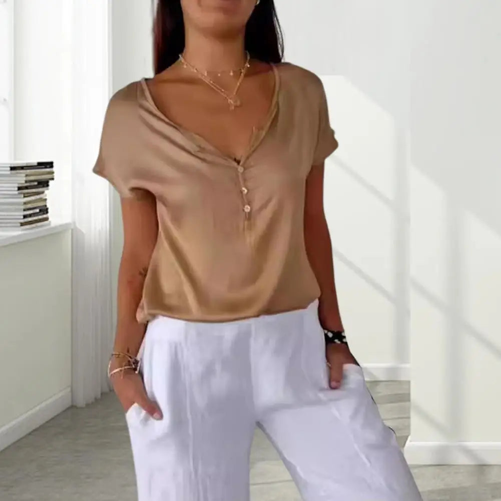 Zomertop - Satijnen blouse met korte mouwen voor dames-Boutique Moda