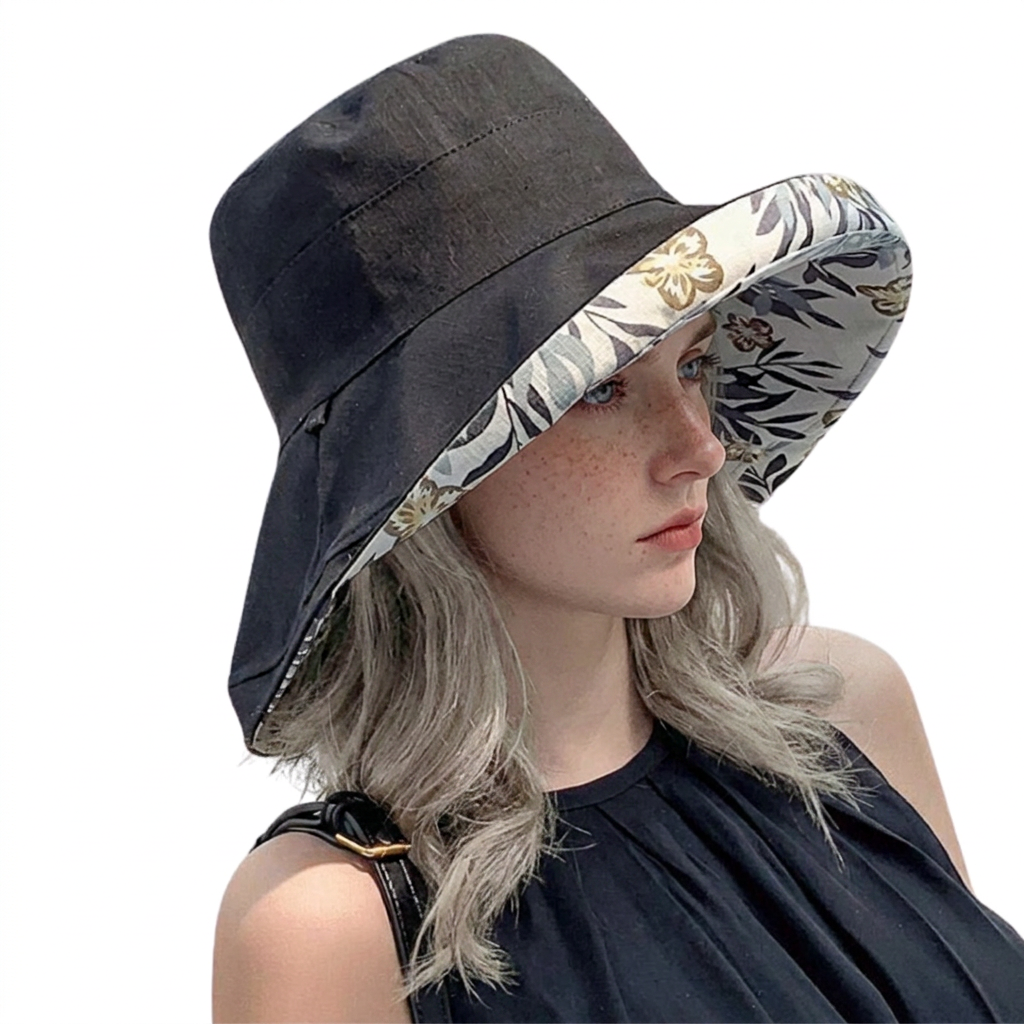 Zonnehoed Dames | Omkeerbaar | Brede Rand | Katoen Linnen-Boutique Moda