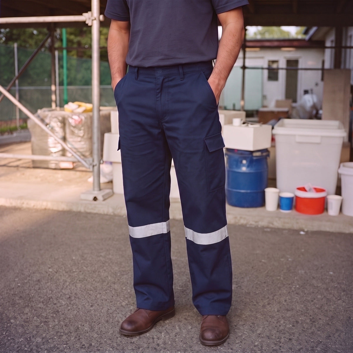 Werkbroek met Reflectie | Katoen | Cargo | Marineblauw