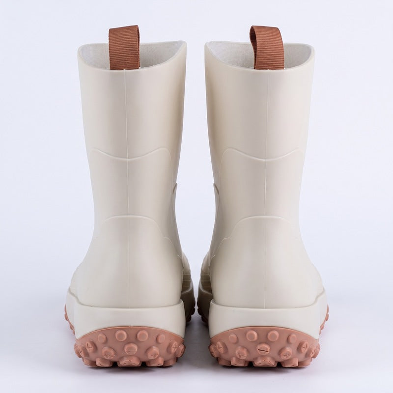 Beige rubberlaarzen voor heren, achteraanzicht
