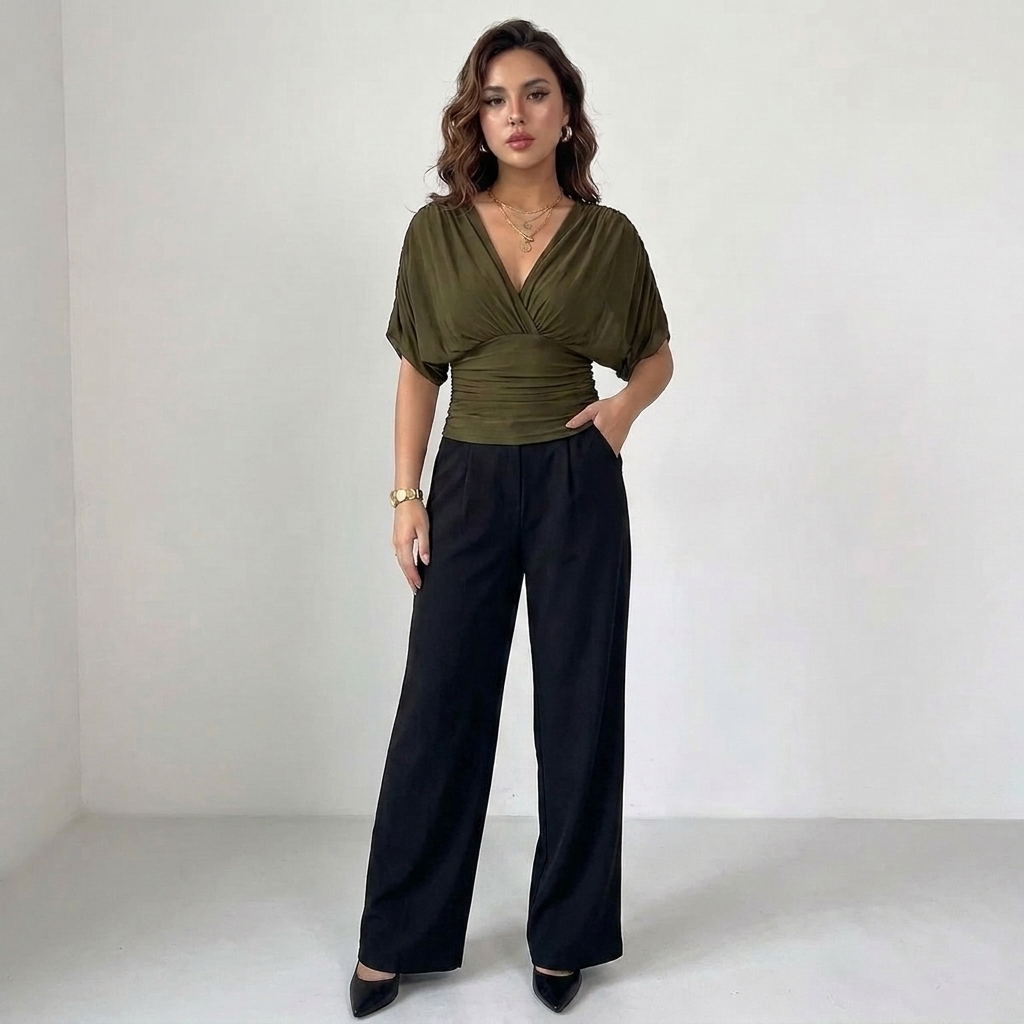 Elegante V-hals top met drape mouwen