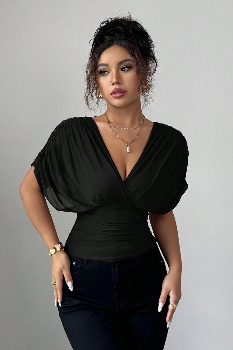 Elegante V-hals top met drape mouwen