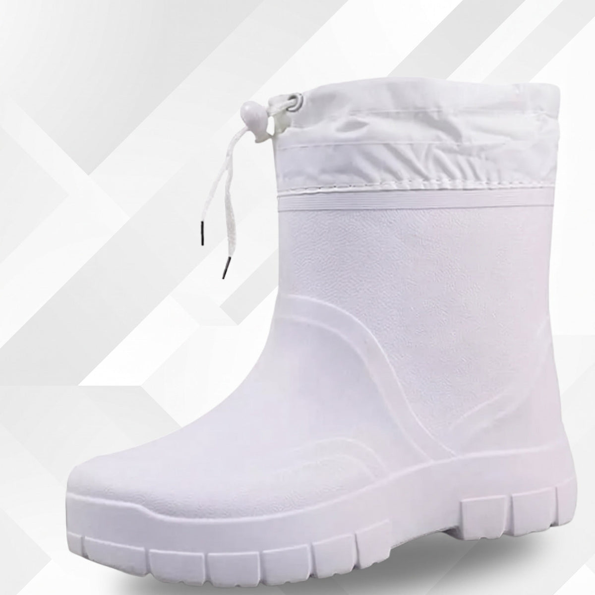 Witte regenlaars met kort schacht en trekkoord, losstaand productbeeld | Boutique Moda