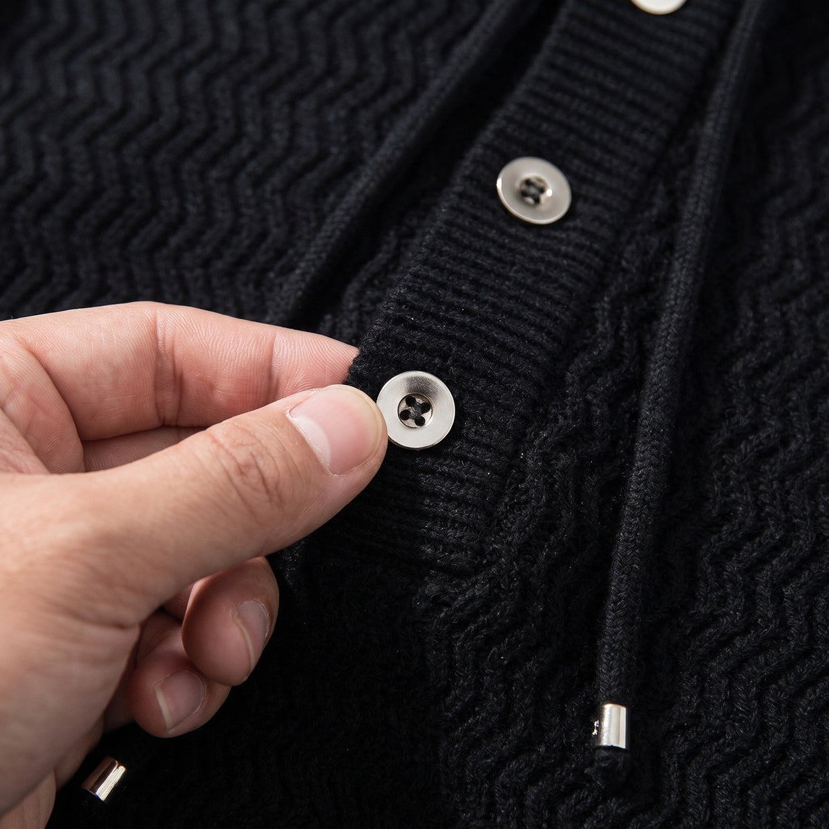 Gebreide Hoodie Heren met Knoopsluiting | Structuurbreisel | 3 Kleuren
