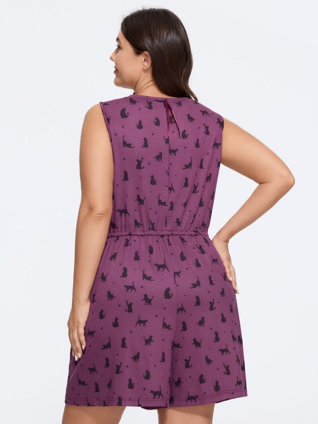 Playsuit met kattenprint, achterkant