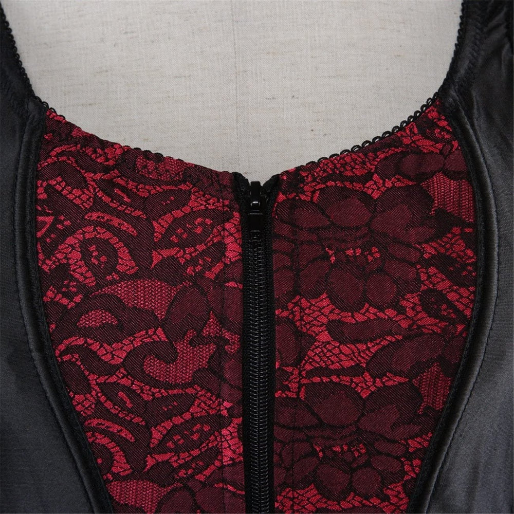 Close-up van het rode jacquard en de rits