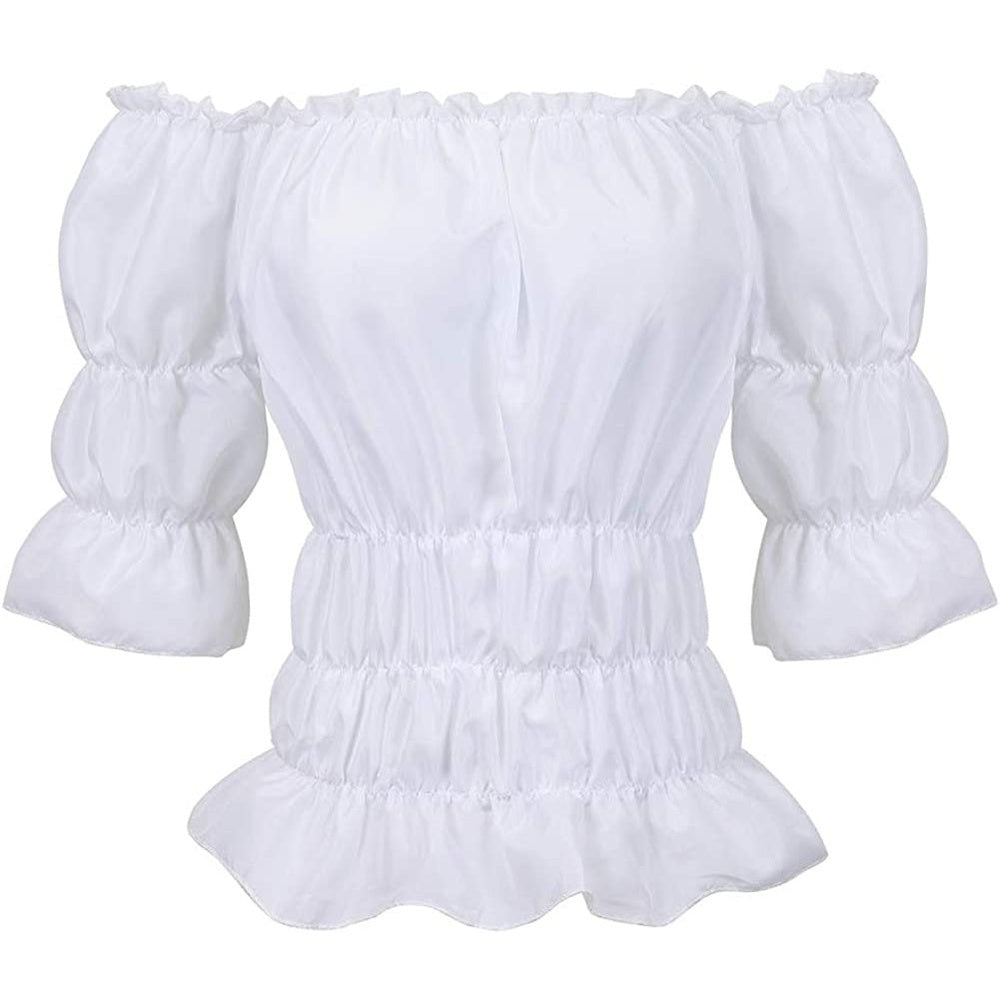 Witte off-shoulder blouse met pofmouwen