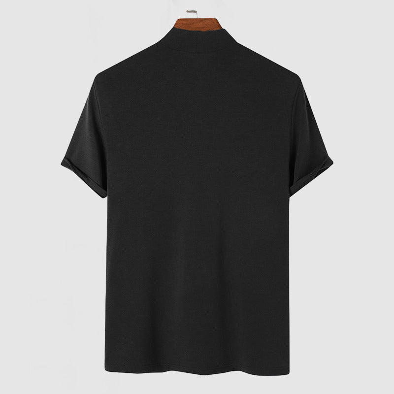 Daan stretch katoenen heren T-shirt zwart met opstaande col