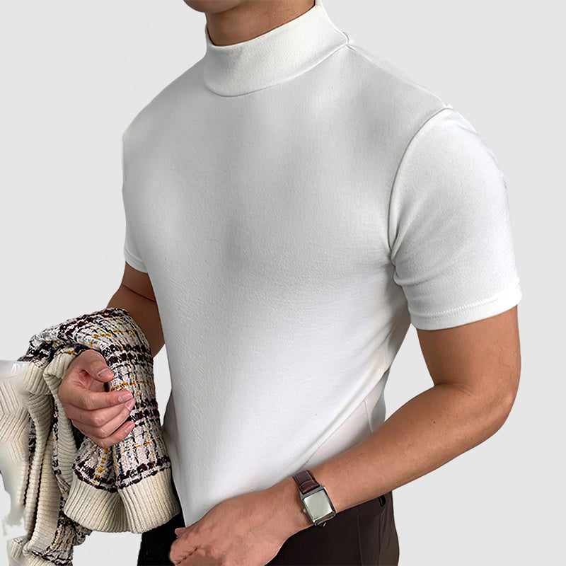 Daan stretch katoenen heren T-shirt wit met opstaande col