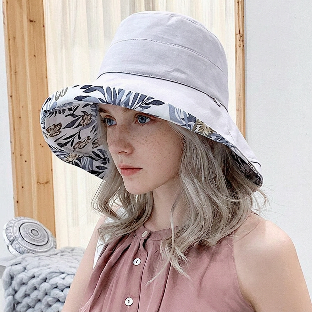 Zonnehoed dames in grijs met bloemenprint - Boutique Moda