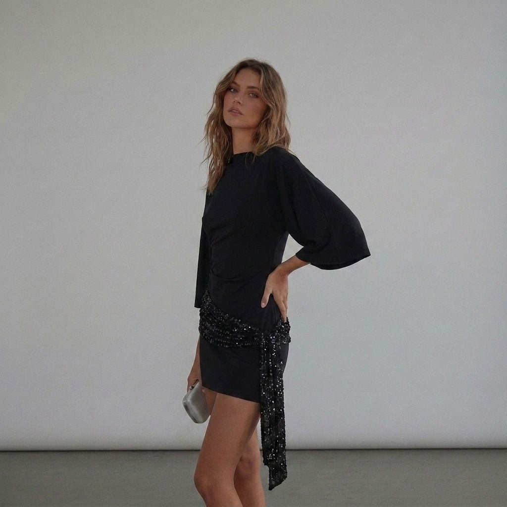 Feestjurk Dames | Mini | Paillettensjerp | Open Rug-Boutique Moda