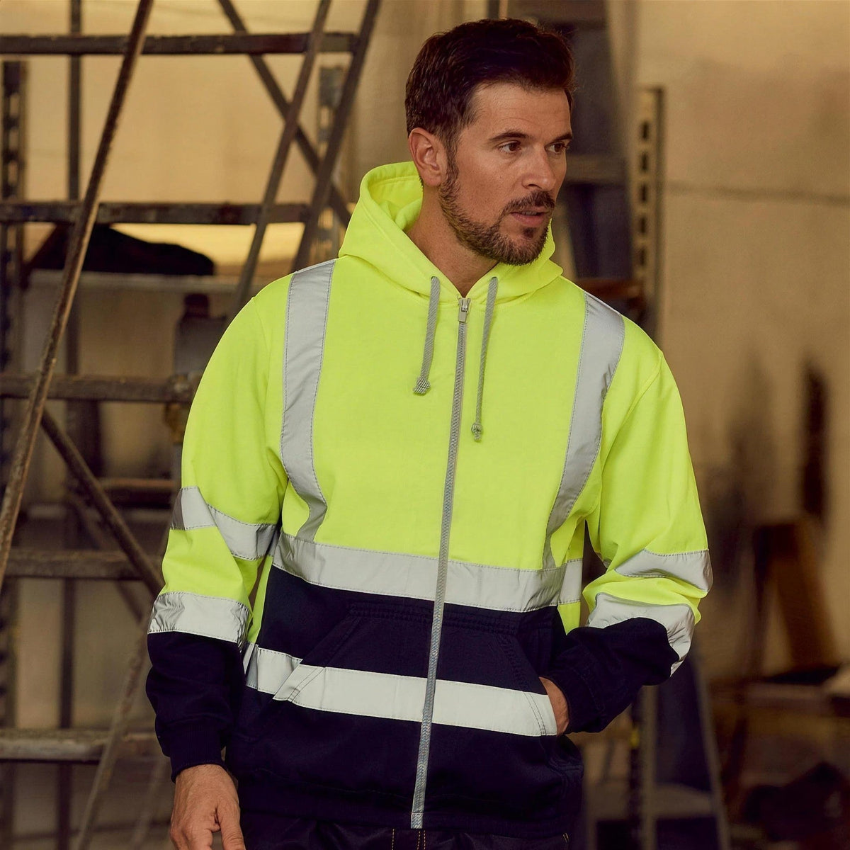Hoodie met Rits Heren | Reflecterende Strepen | Capuchon