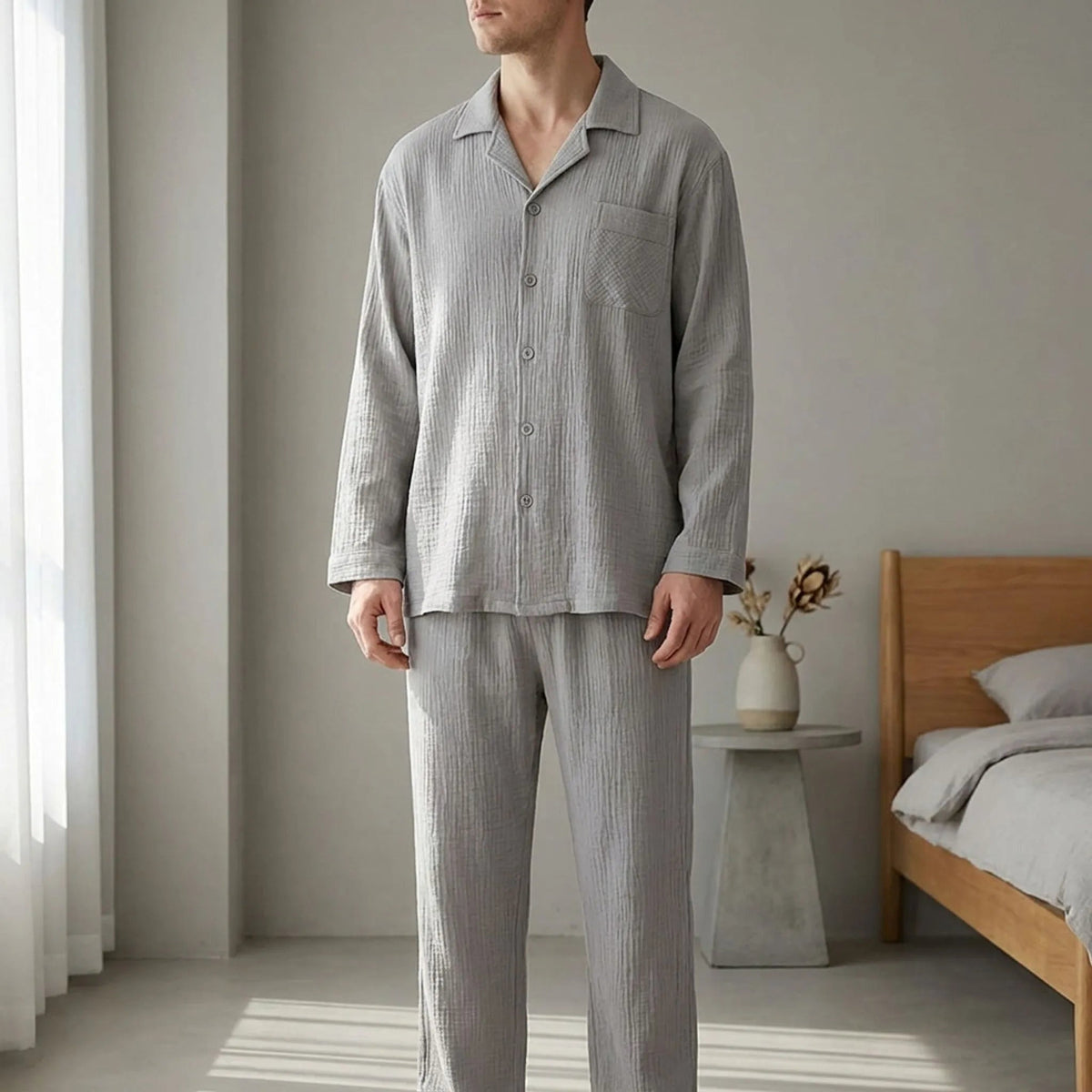 Mousseline Pyjama Heren | Reverskraag | 4 Kleuren