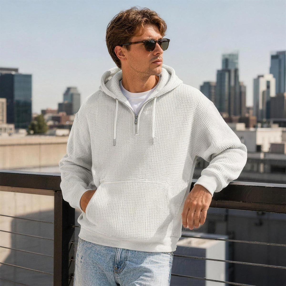 Wafelhoodie Heren | Korte Rits | Buidelzak