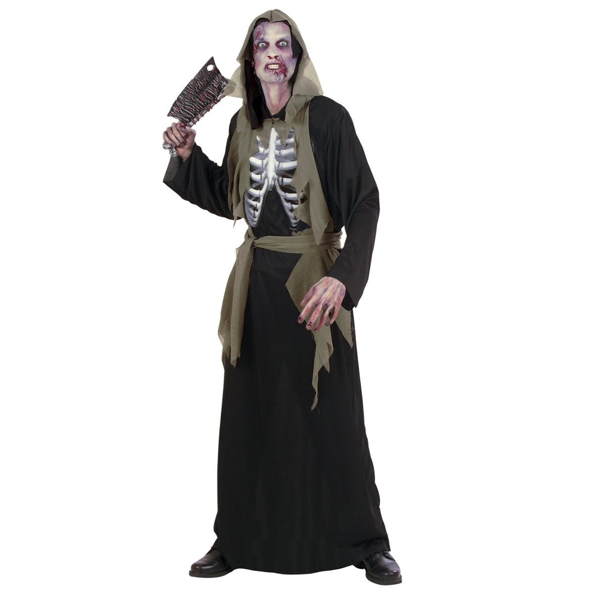 Zombie Gewaad Heren | Capuchon | Holografische Ribbenkast | Riem