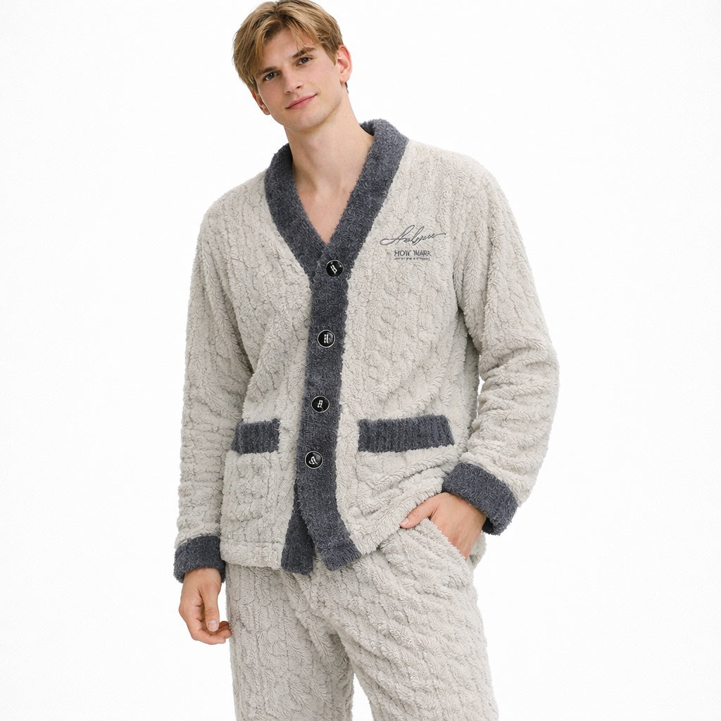 Fleece Pyjama Heren | Koraalfleece | Tweedelig | Knoopsluiting