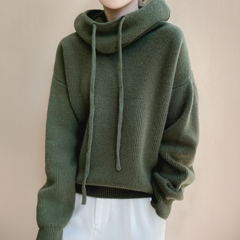 Gebreide Hoodie Dames met Colkraag | Koord | Oversized | 4 Kleuren