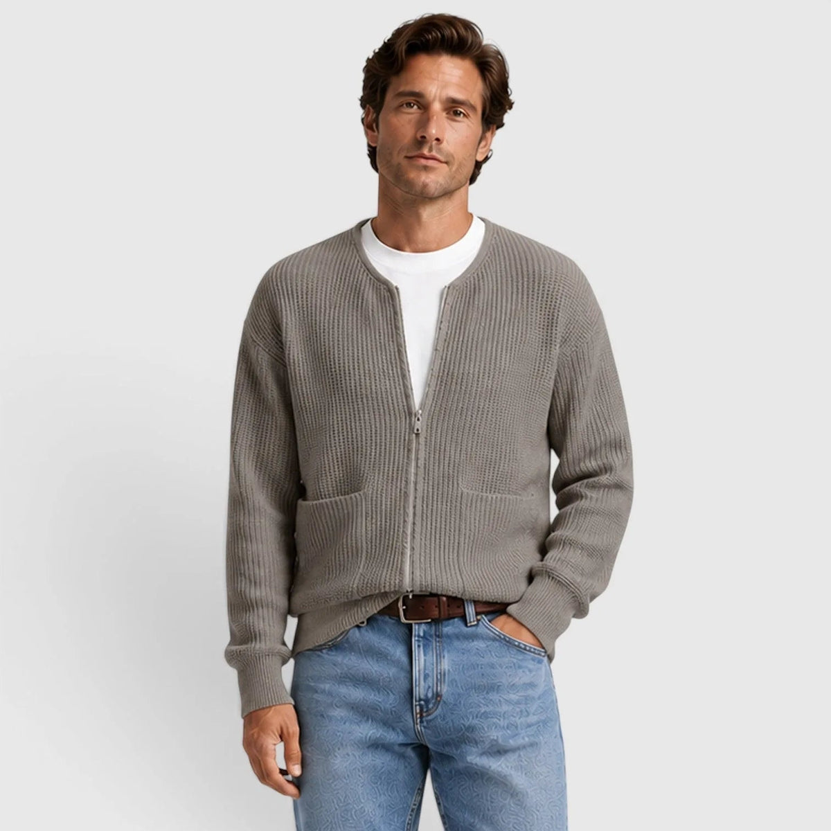 Vest met Rits Heren | Ronde Hals | Ribgebreid | Zakken