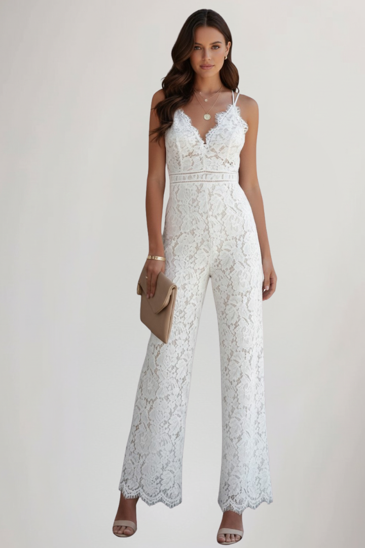 Jumpsuit Dames | Kant | Mouwloos | Wijde Pijpen-Boutique Moda