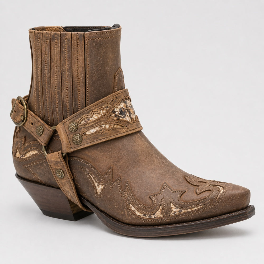 Cowboylaarzen Heren met Harnas | Enkelhoog | Westernapplicaties | 4 Kleuren