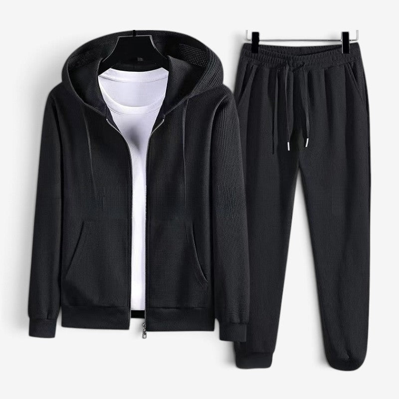 Wafelstructuur Joggingpak Heren | Hoodie met Rits | Tot 6XL