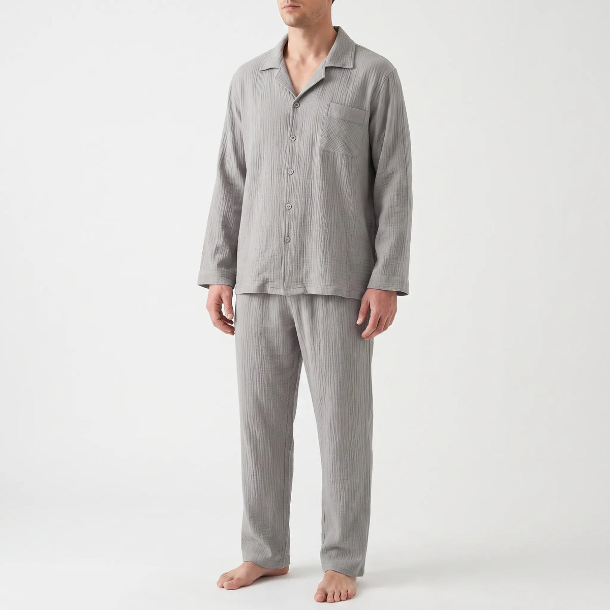 Mousseline Pyjama Heren | Reverskraag | 4 Kleuren