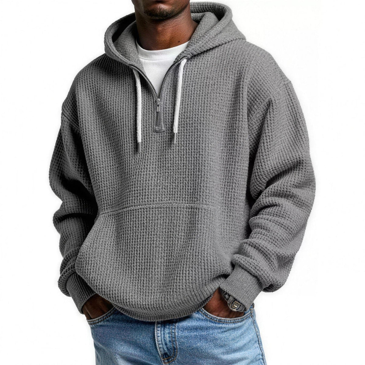 Wafelhoodie Heren | Korte Rits | Buidelzak