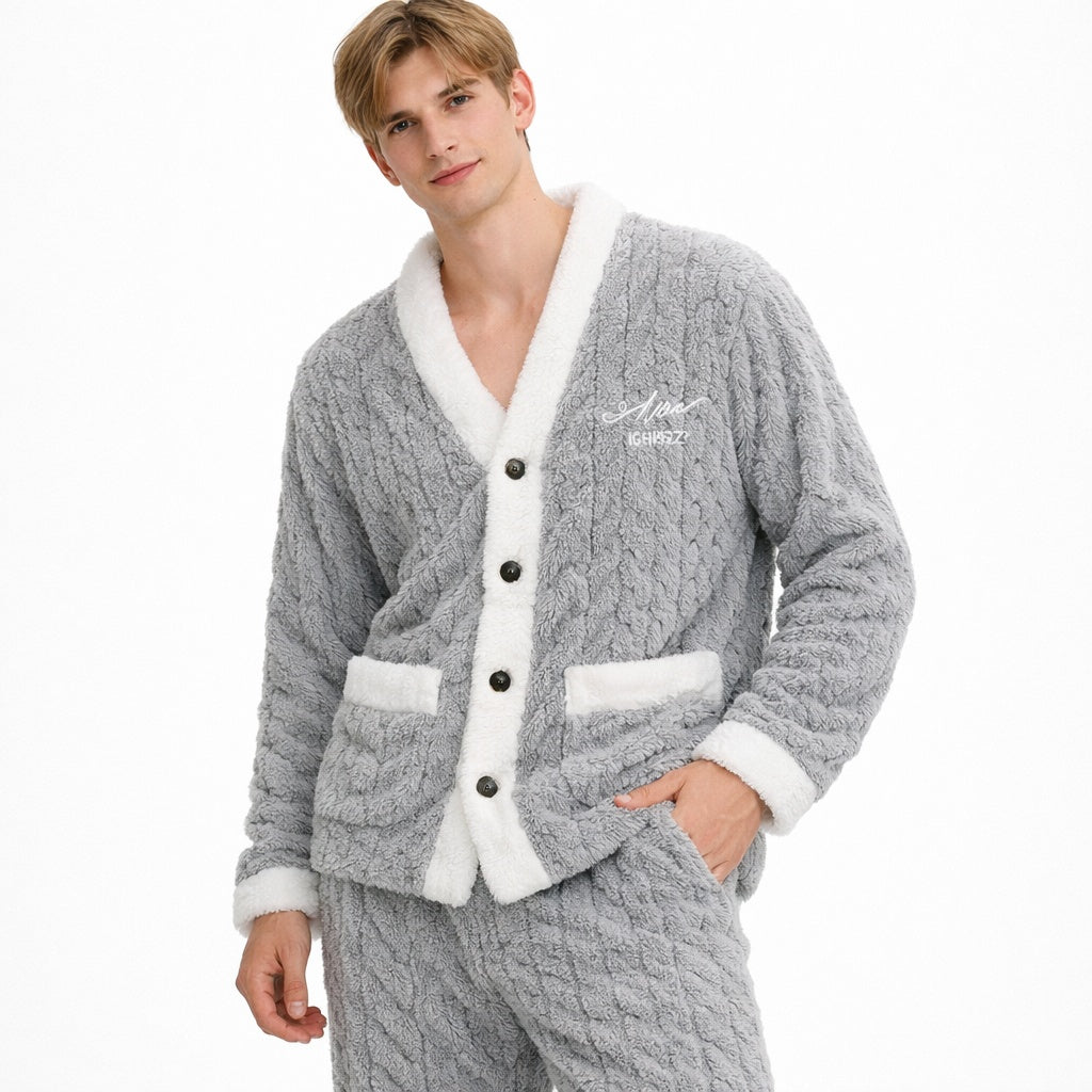 Fleece Pyjama Heren | Koraalfleece | Tweedelig | Knoopsluiting