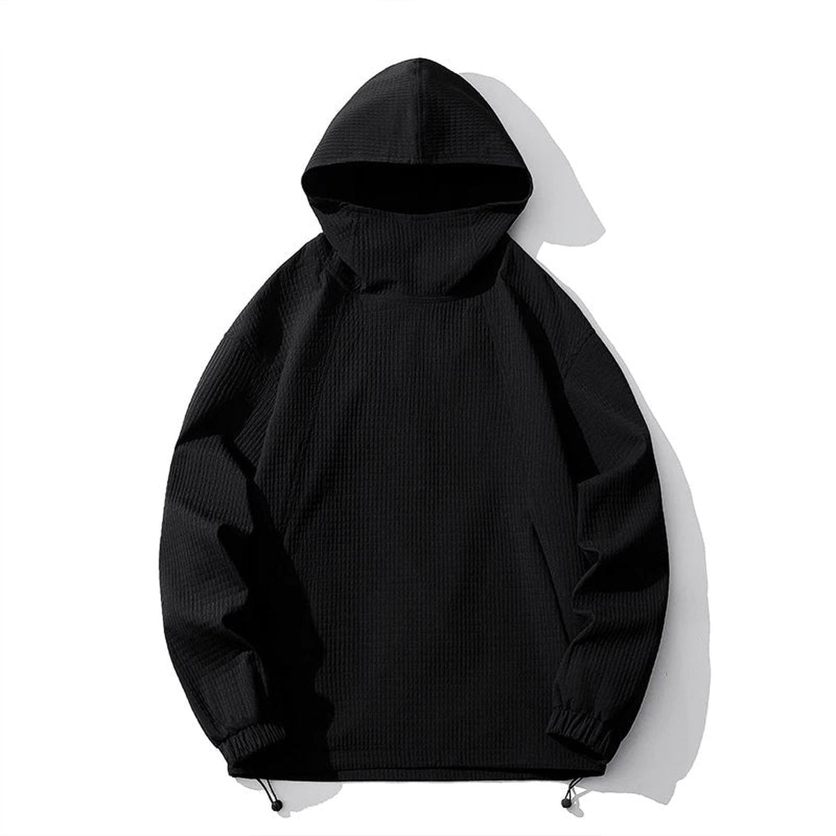 Oversized Hoodie Heren | Wafelstructuur | Hoge Kraag | Koord in de Zoom