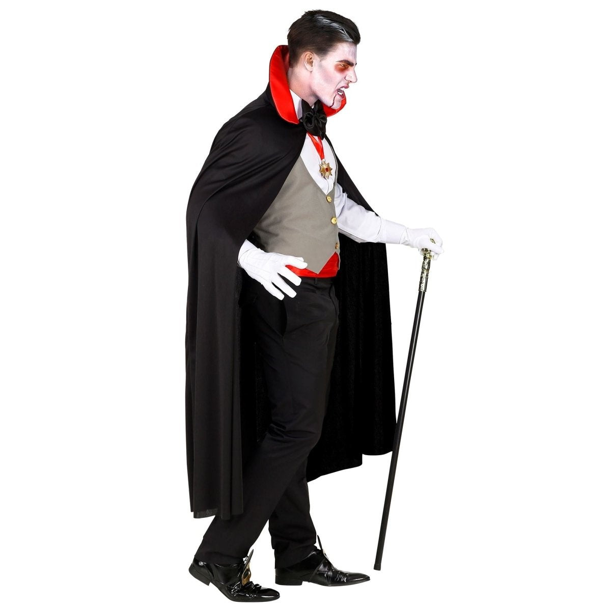 Vampier Kostuum Grijs | Gilet | Buikband | Cape | Strik